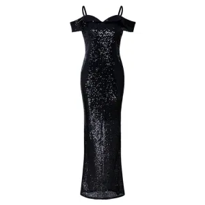 Elegant Gothic Black Summer Sequined  Dress