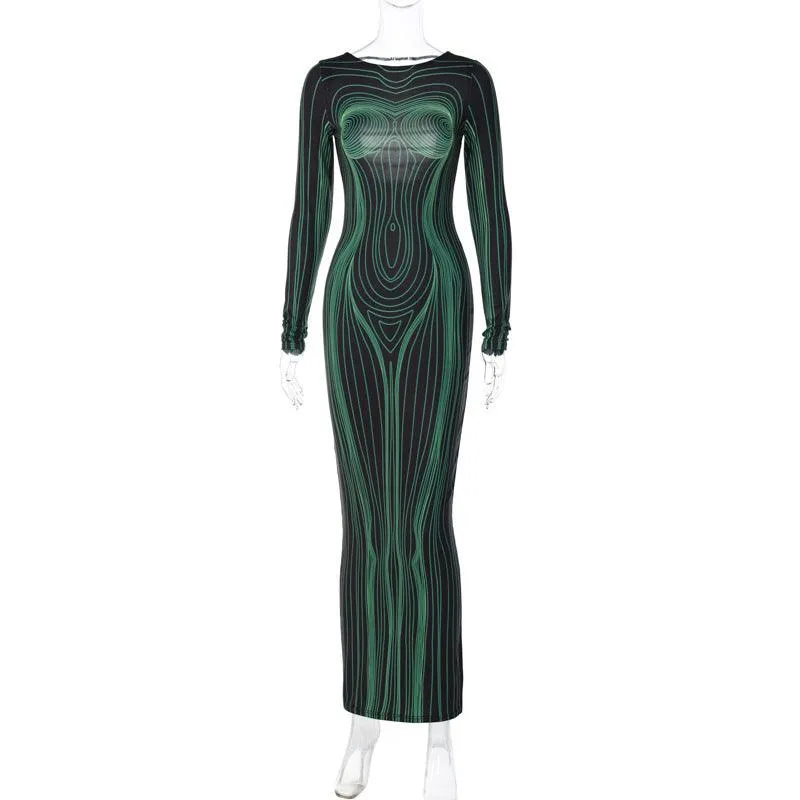 Elegant Style Backless Slim Fit Round Neck Long Sleeved Dress