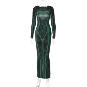 Elegant Style Backless Slim Fit Round Neck Long Sleeved Dress