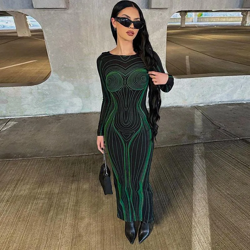 Elegant Style Backless Slim Fit Round Neck Long Sleeved Dress