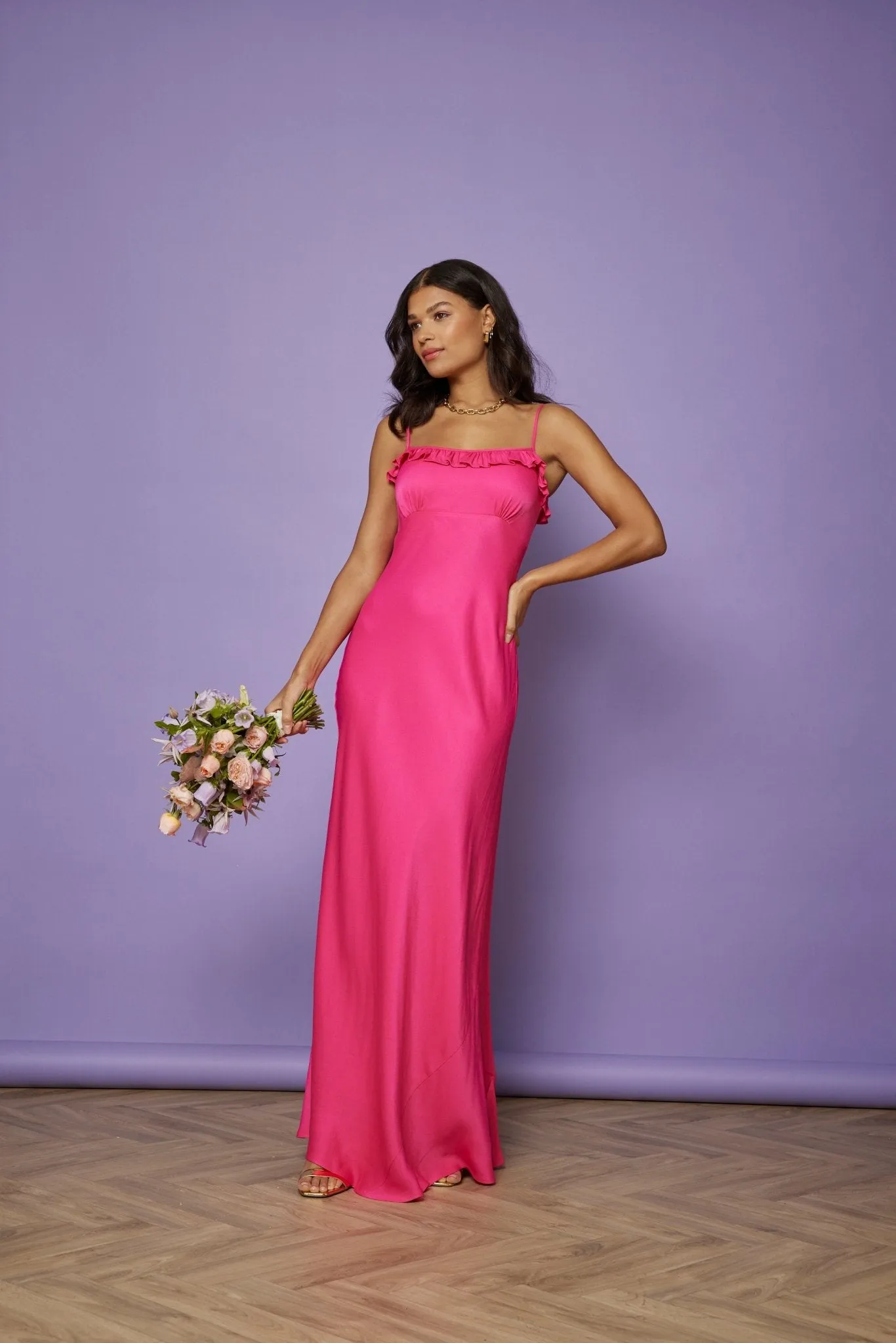 Enya Satin Slip Dress - Hot Pink