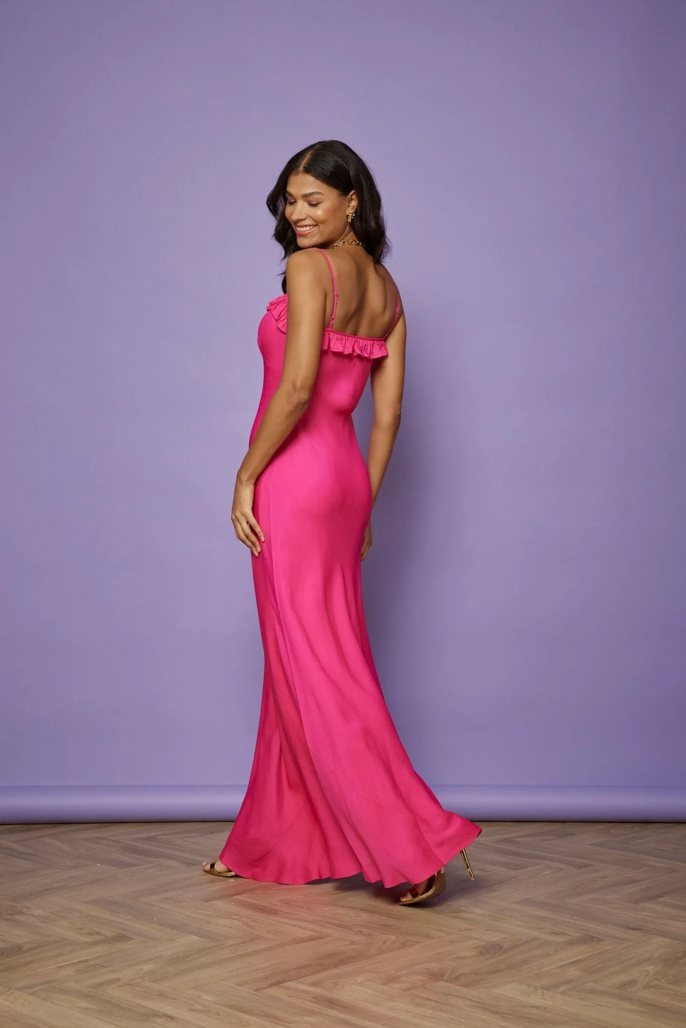 Enya Satin Slip Dress - Hot Pink