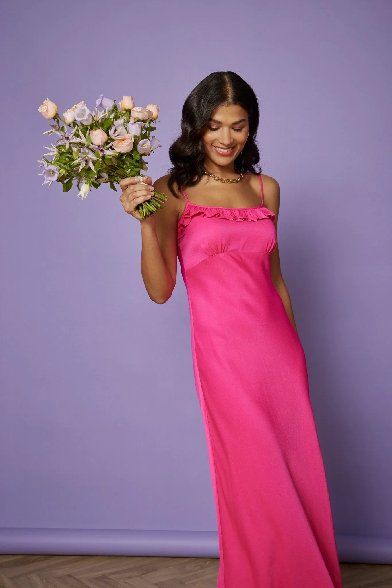 Enya Satin Slip Dress - Hot Pink