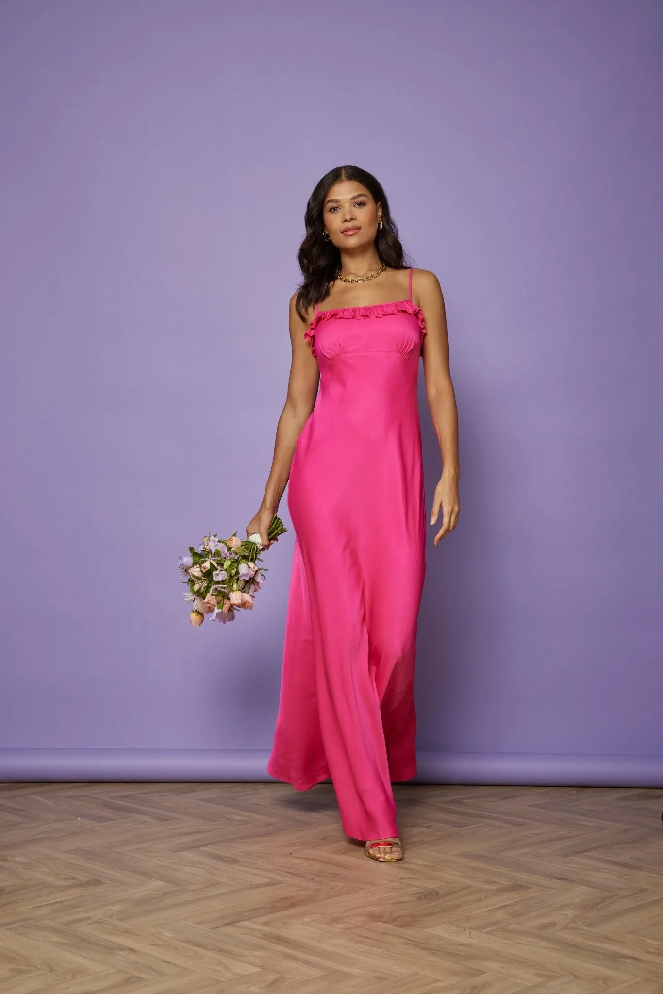 Enya Satin Slip Dress - Hot Pink