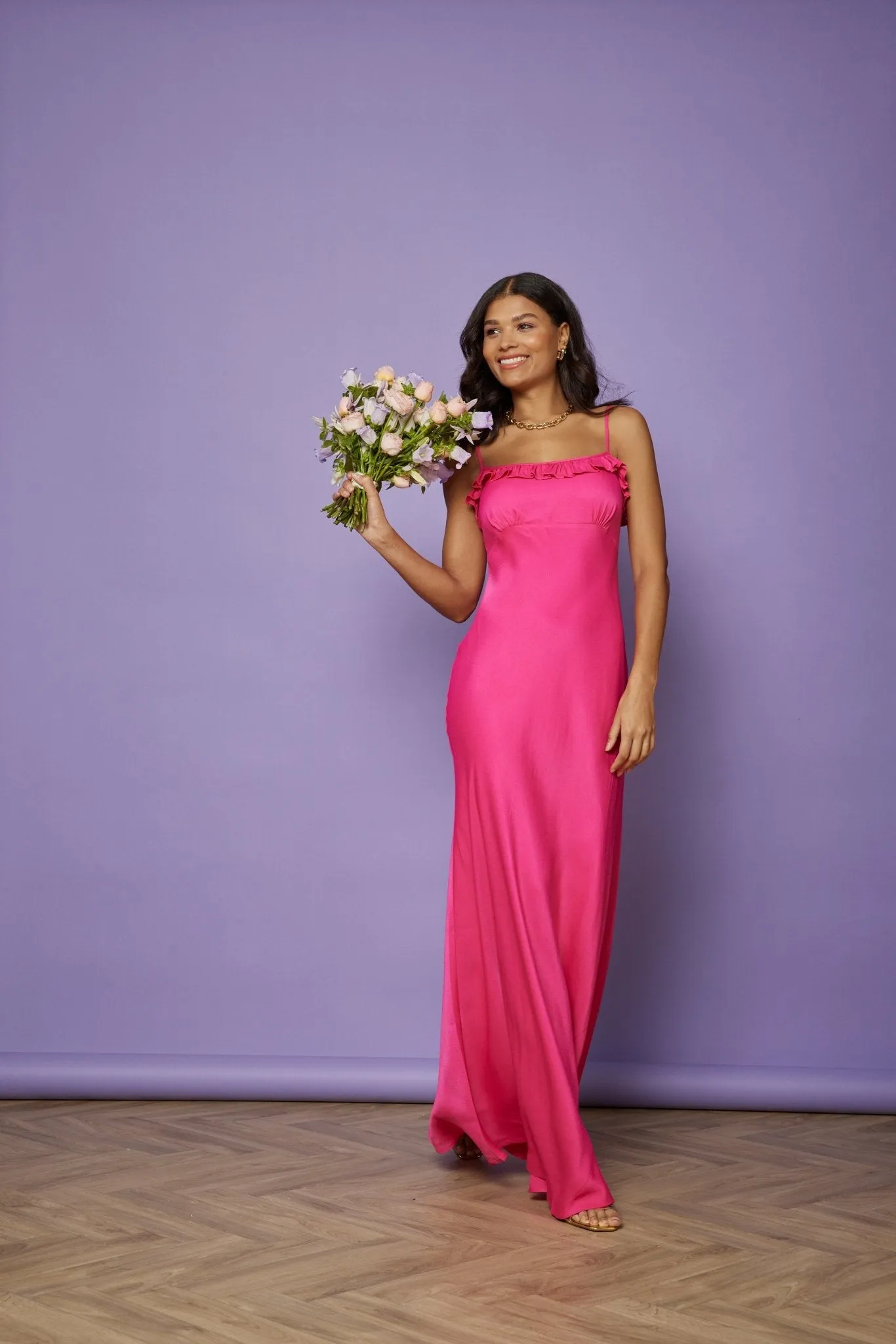 Enya Satin Slip Dress - Hot Pink