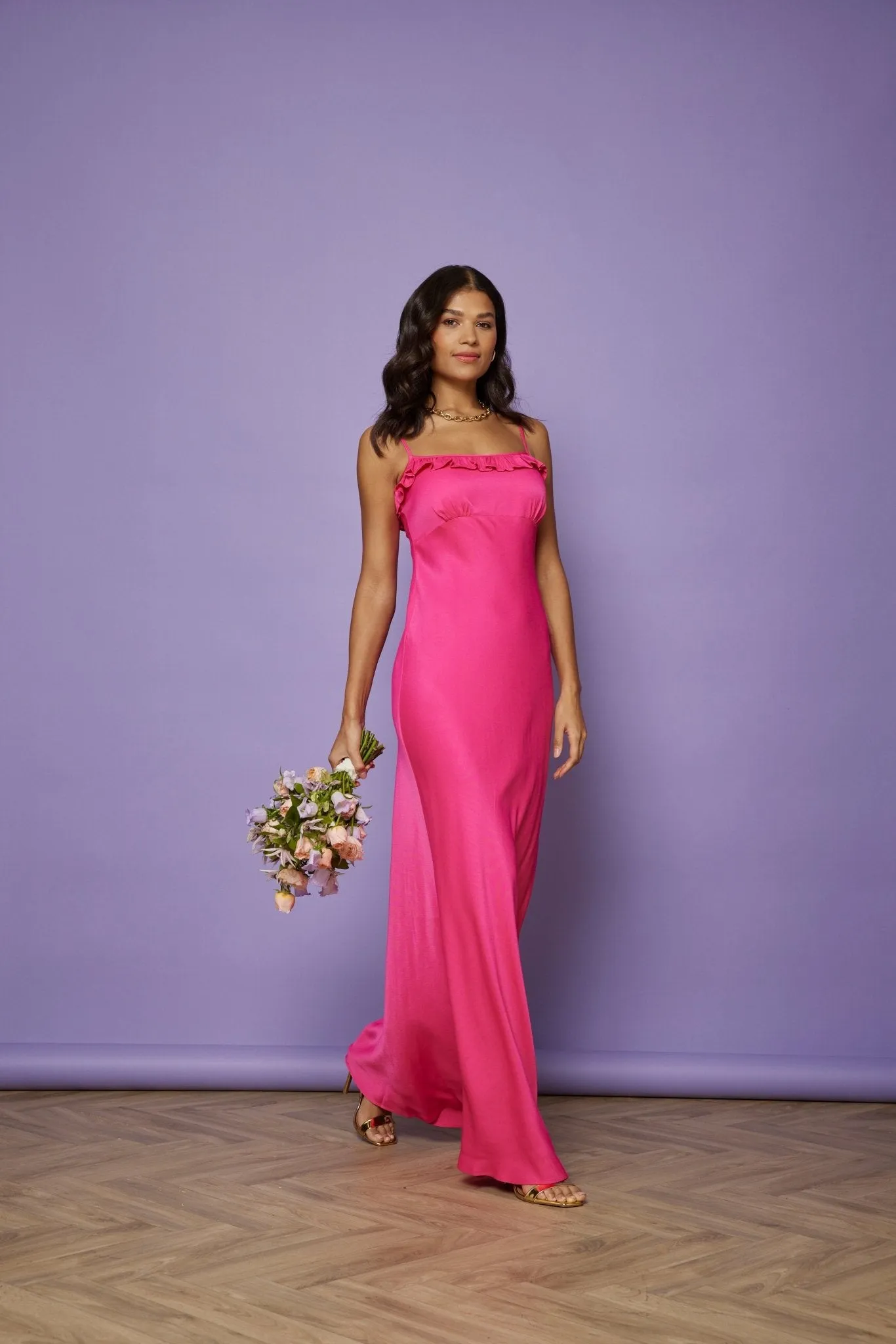 Enya Satin Slip Dress - Hot Pink