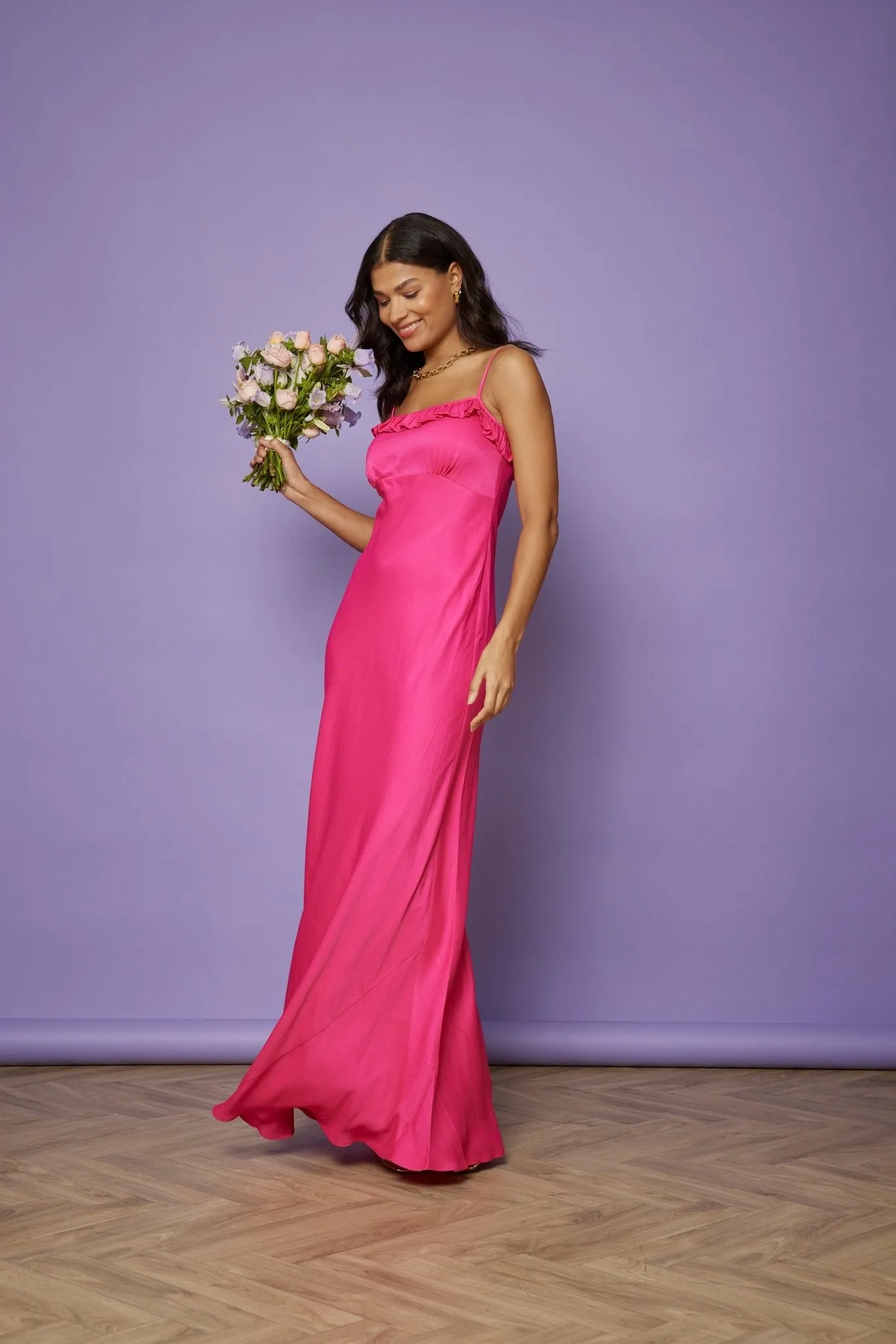 Enya Satin Slip Dress - Hot Pink