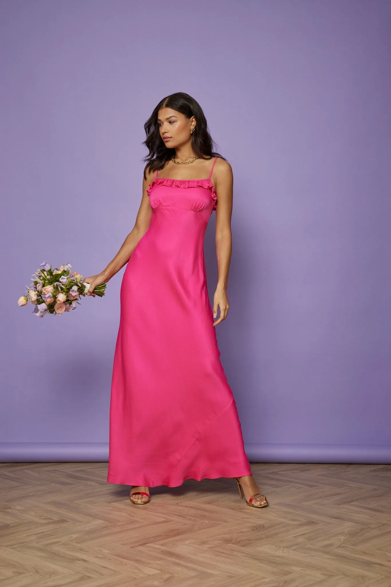 Enya Satin Slip Dress - Hot Pink