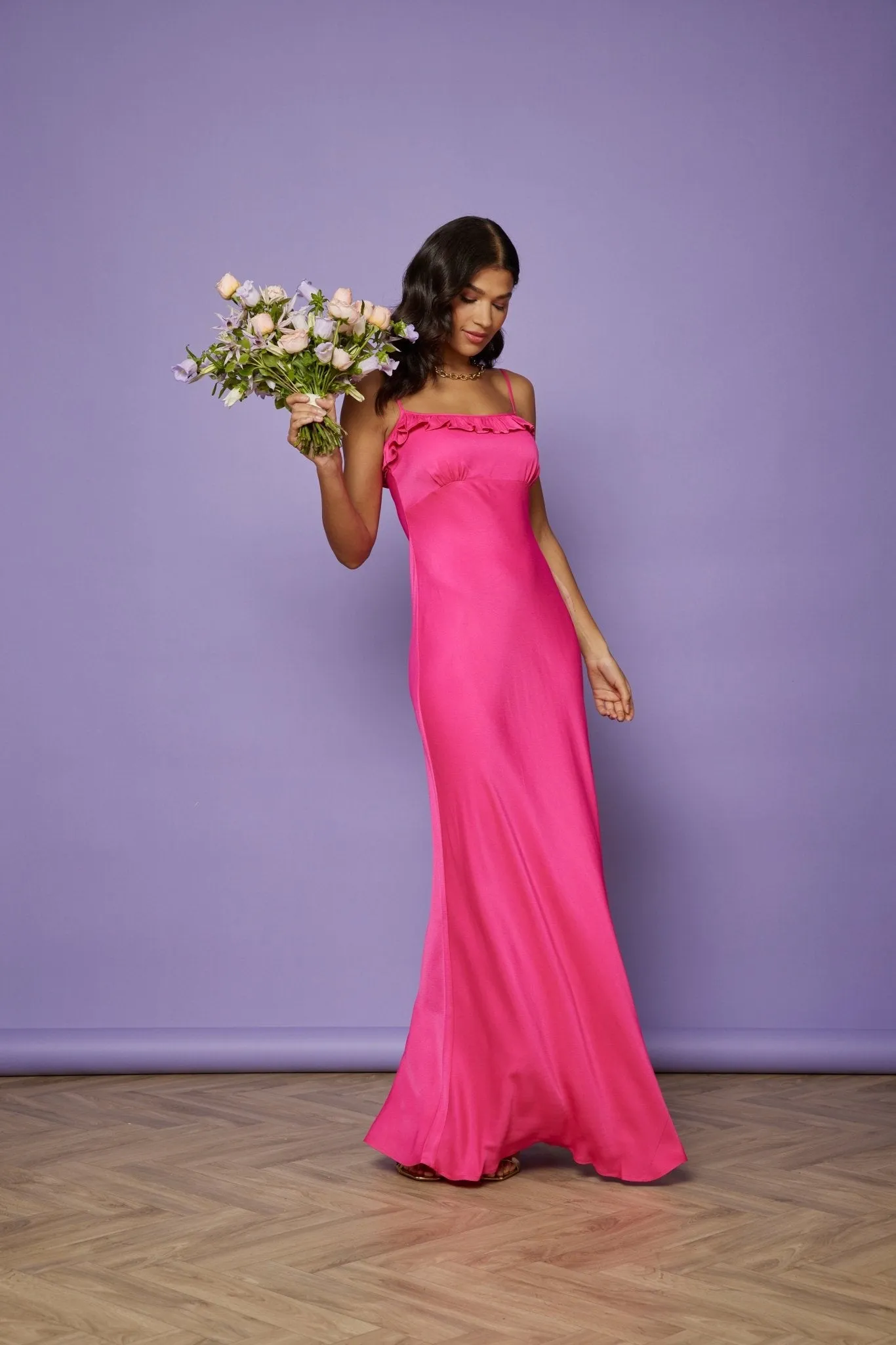 Enya Satin Slip Dress - Hot Pink