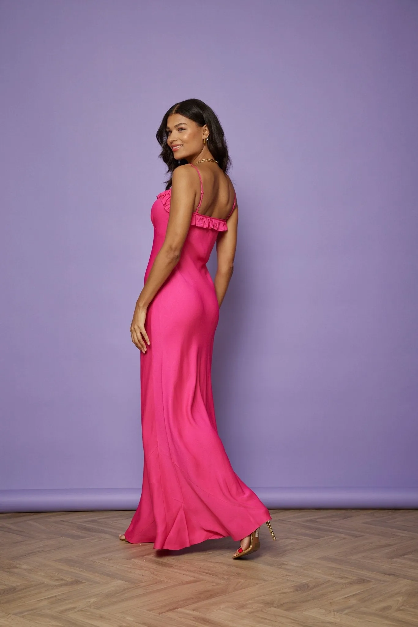 Enya Satin Slip Dress - Hot Pink