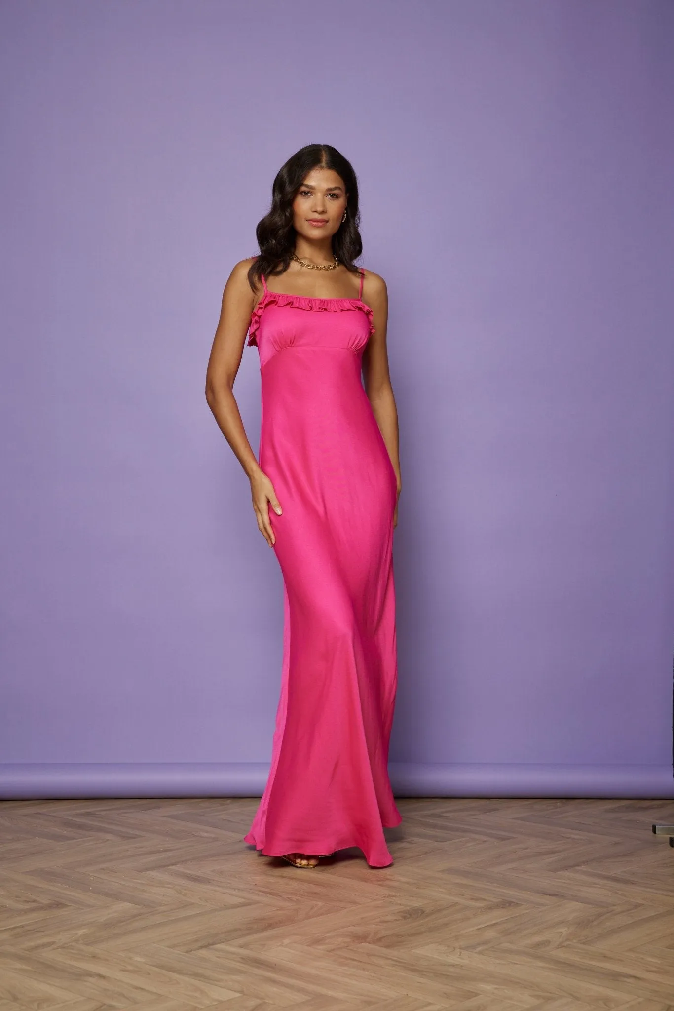 Enya Satin Slip Dress - Hot Pink