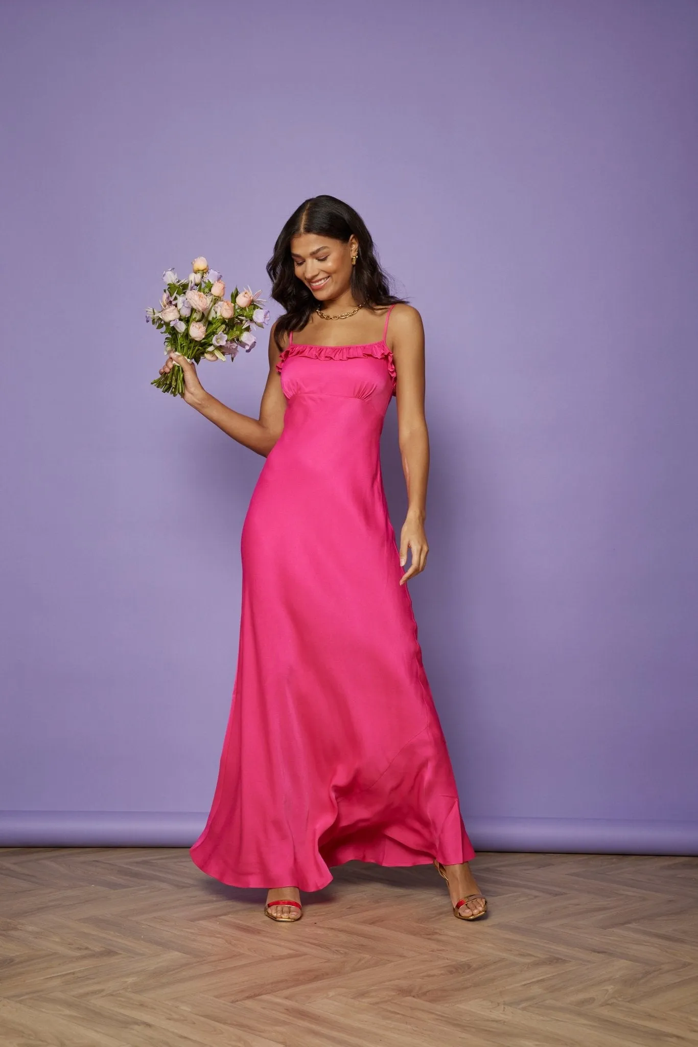 Enya Satin Slip Dress - Hot Pink