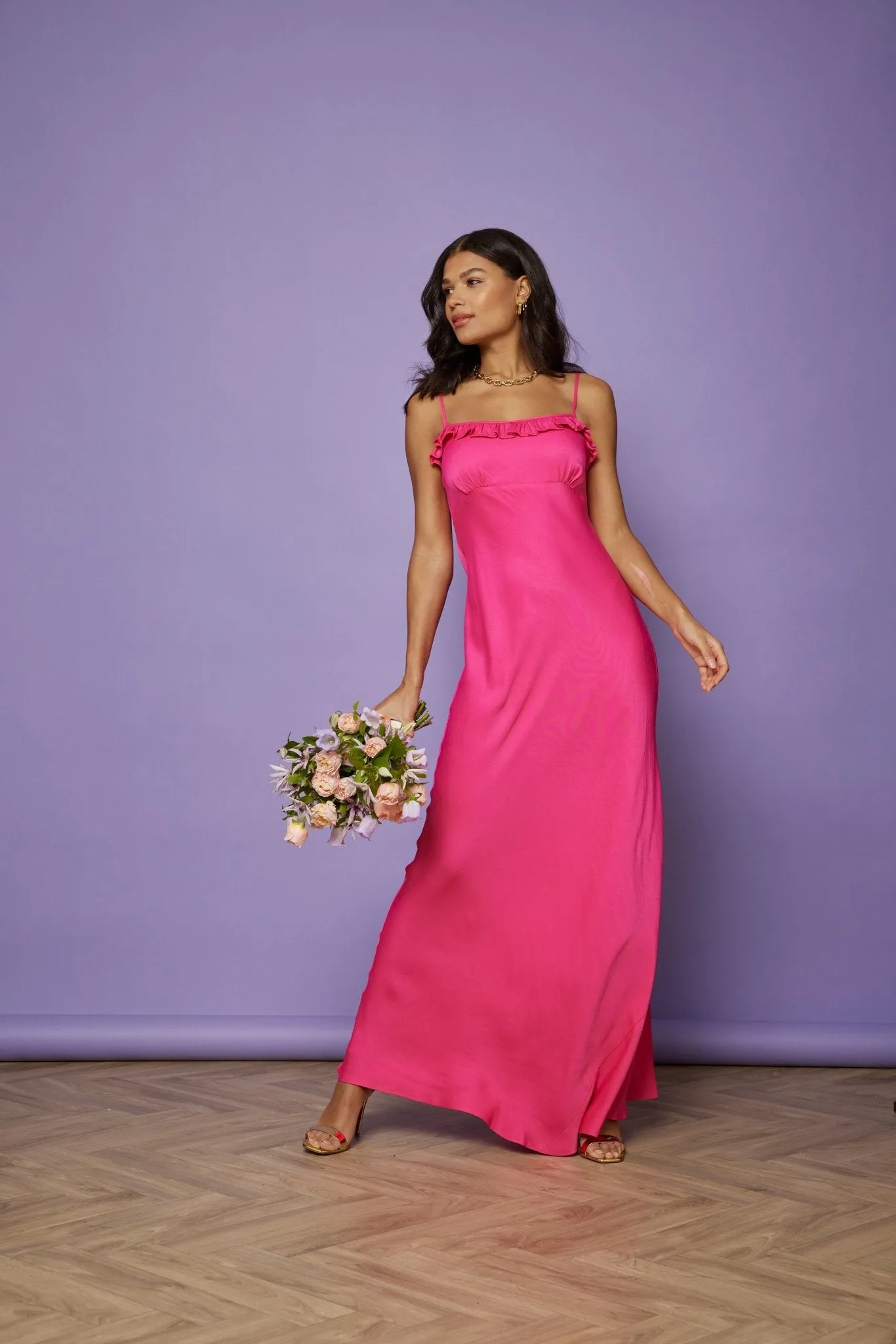 Enya Satin Slip Dress - Hot Pink
