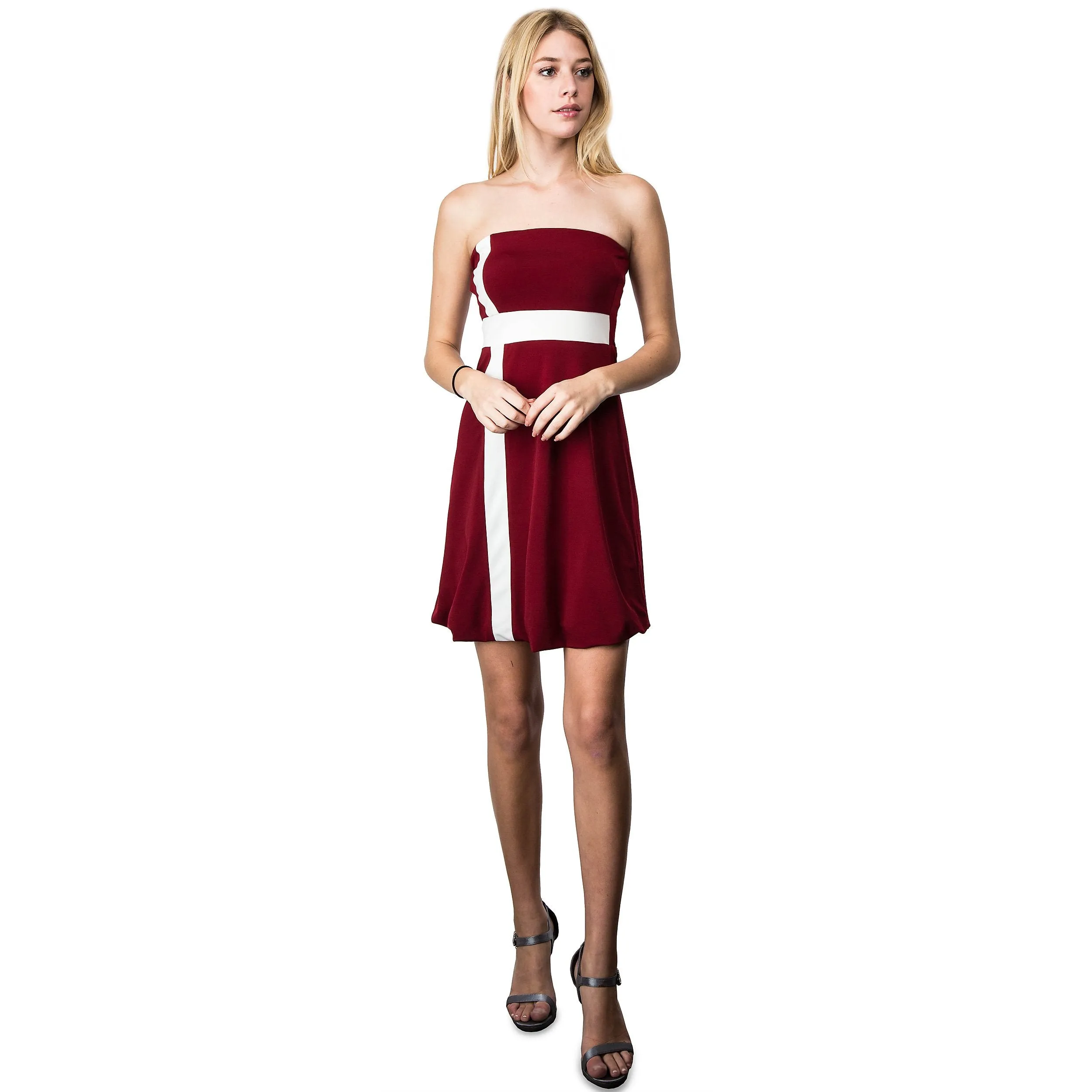 Evanese Women's Cross Color Block Strapless Tube Casual Cocktail Short Dress