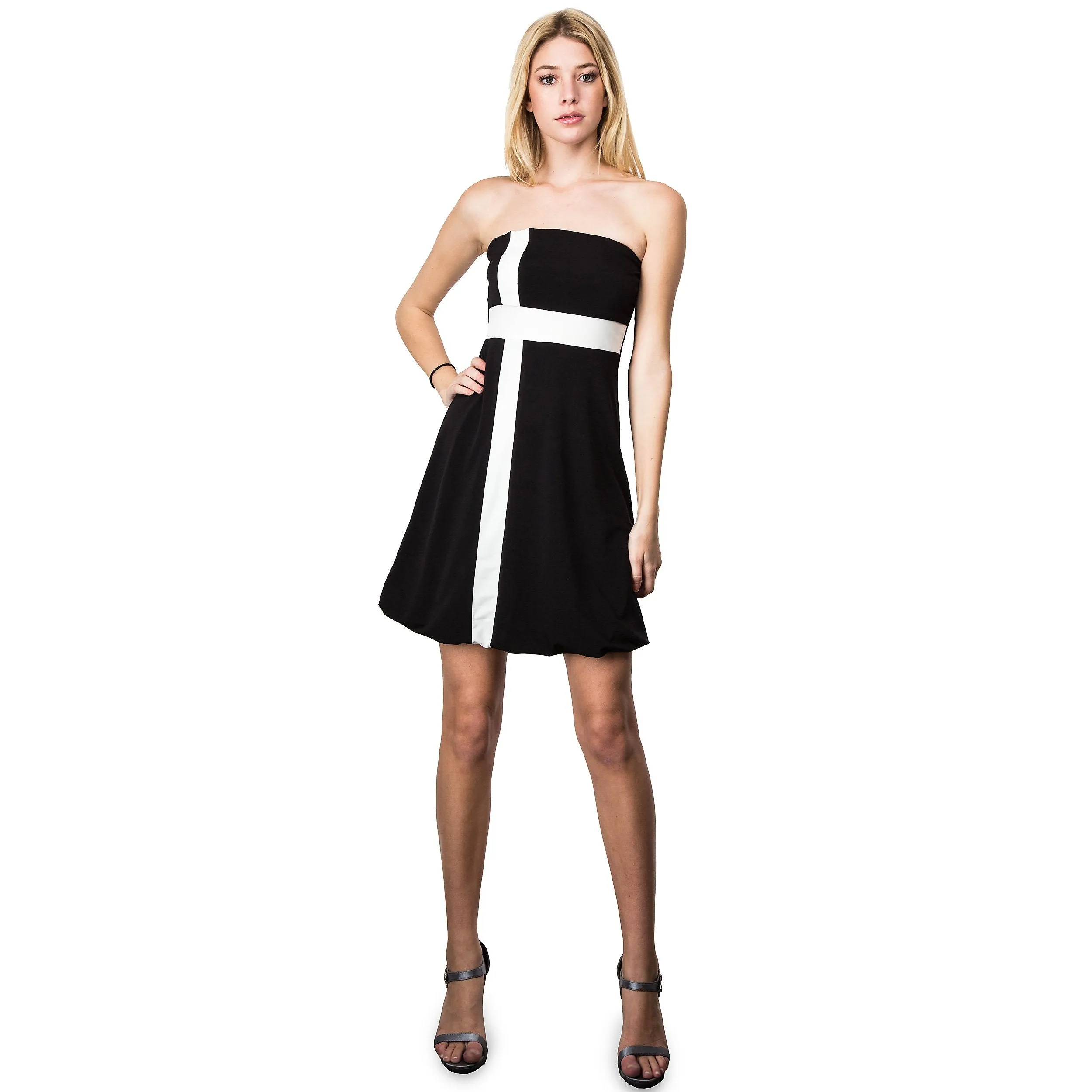 Evanese Women's Cross Color Block Strapless Tube Casual Cocktail Short Dress