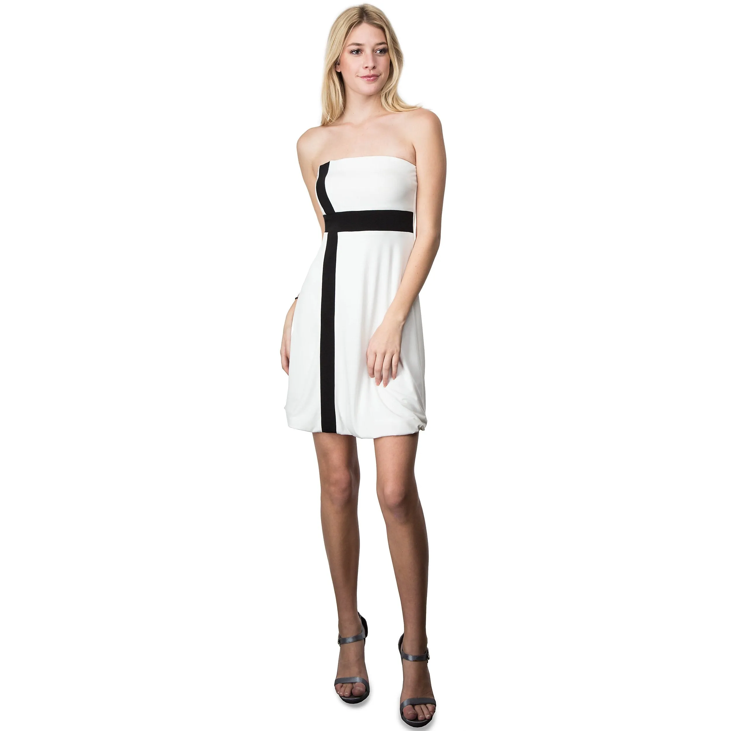 Evanese Women's Cross Color Block Strapless Tube Casual Cocktail Short Dress