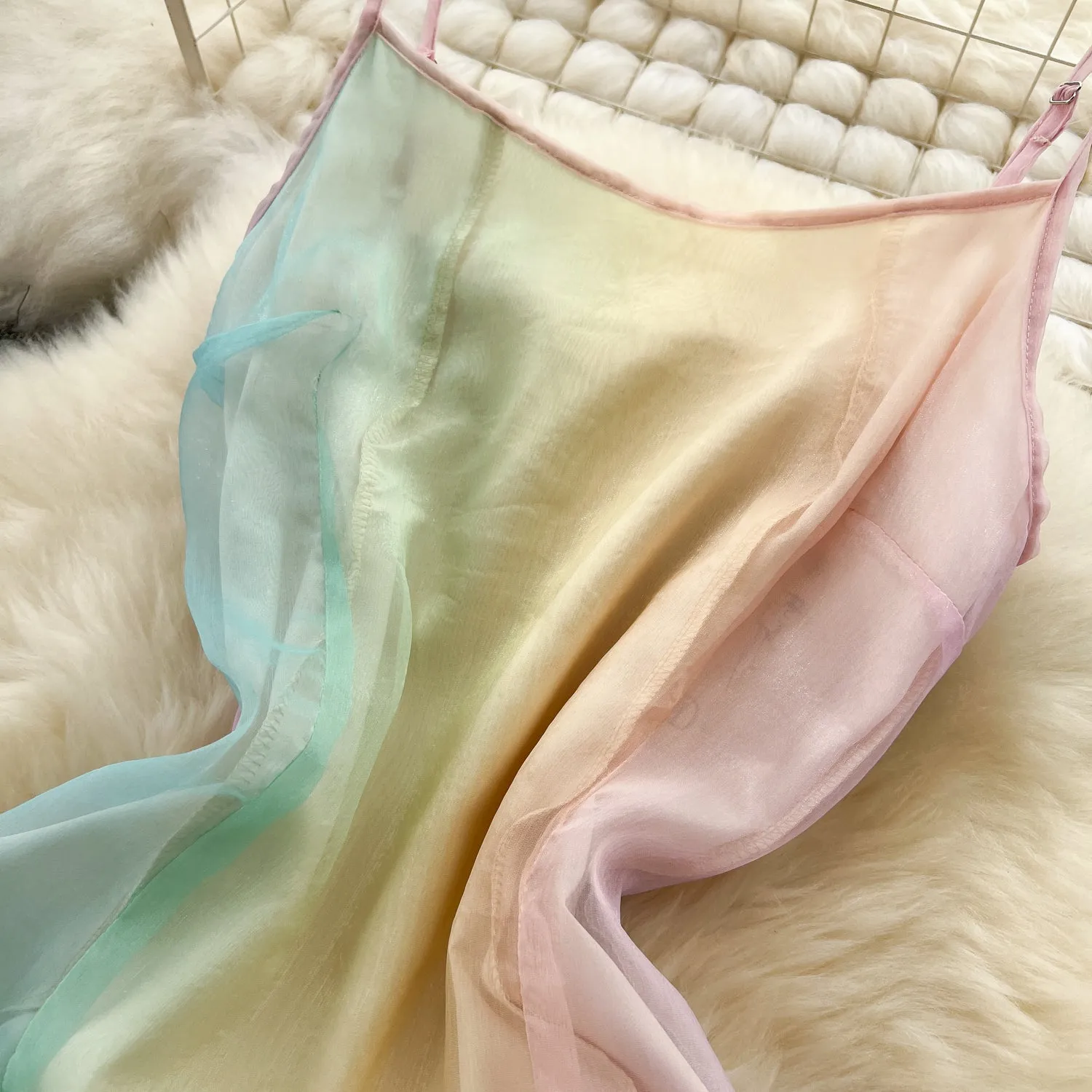 Fairy Rainbow Color Mesh Slip Dress