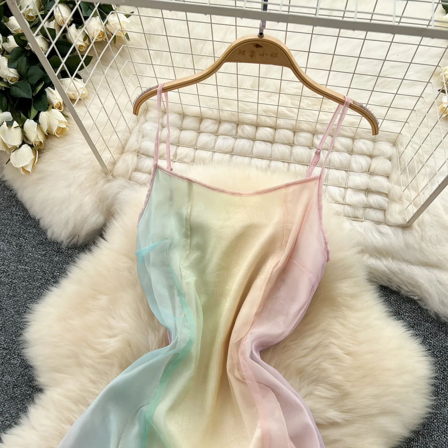 Fairy Rainbow Color Mesh Slip Dress