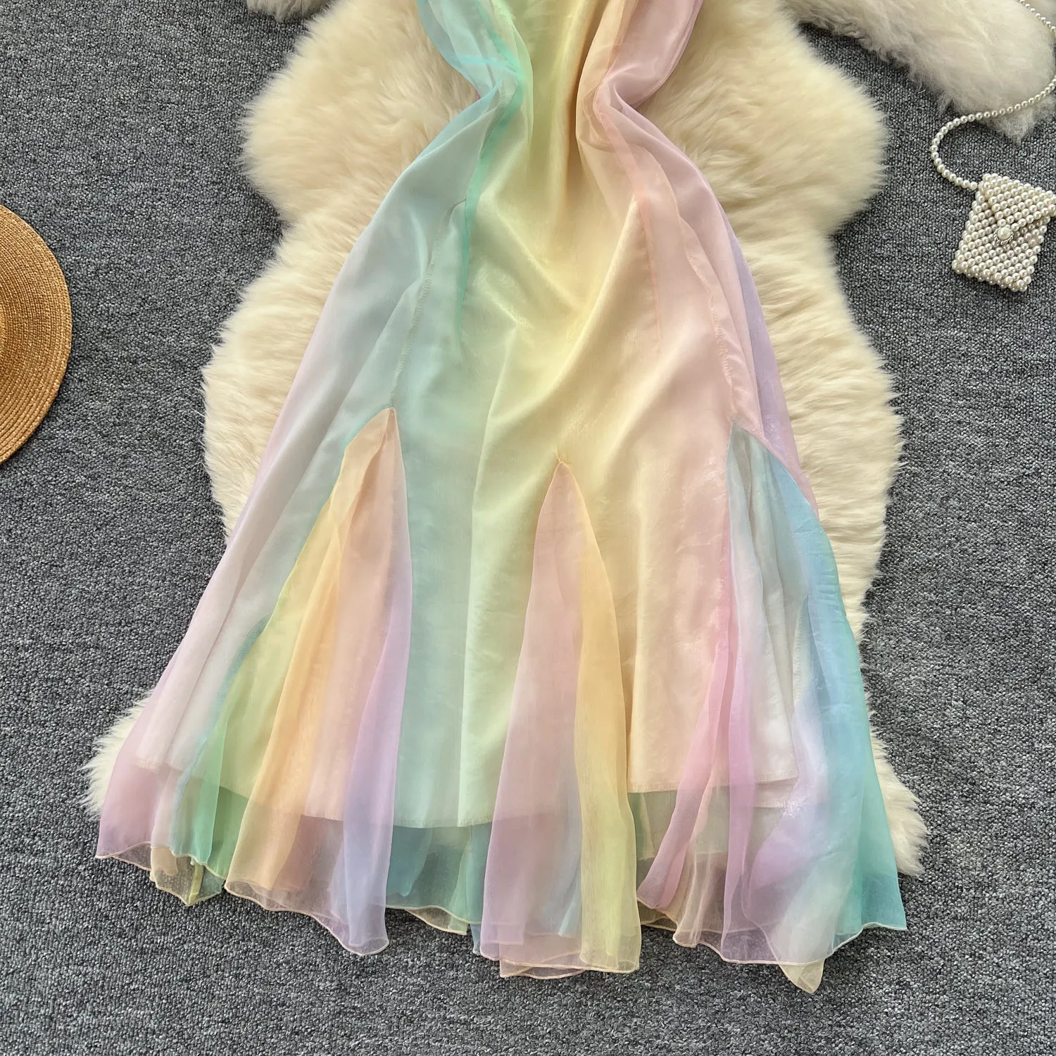 Fairy Rainbow Color Mesh Slip Dress