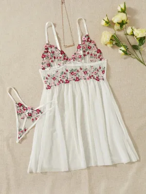 Floral Lingerie V-neck Lace Nightdress