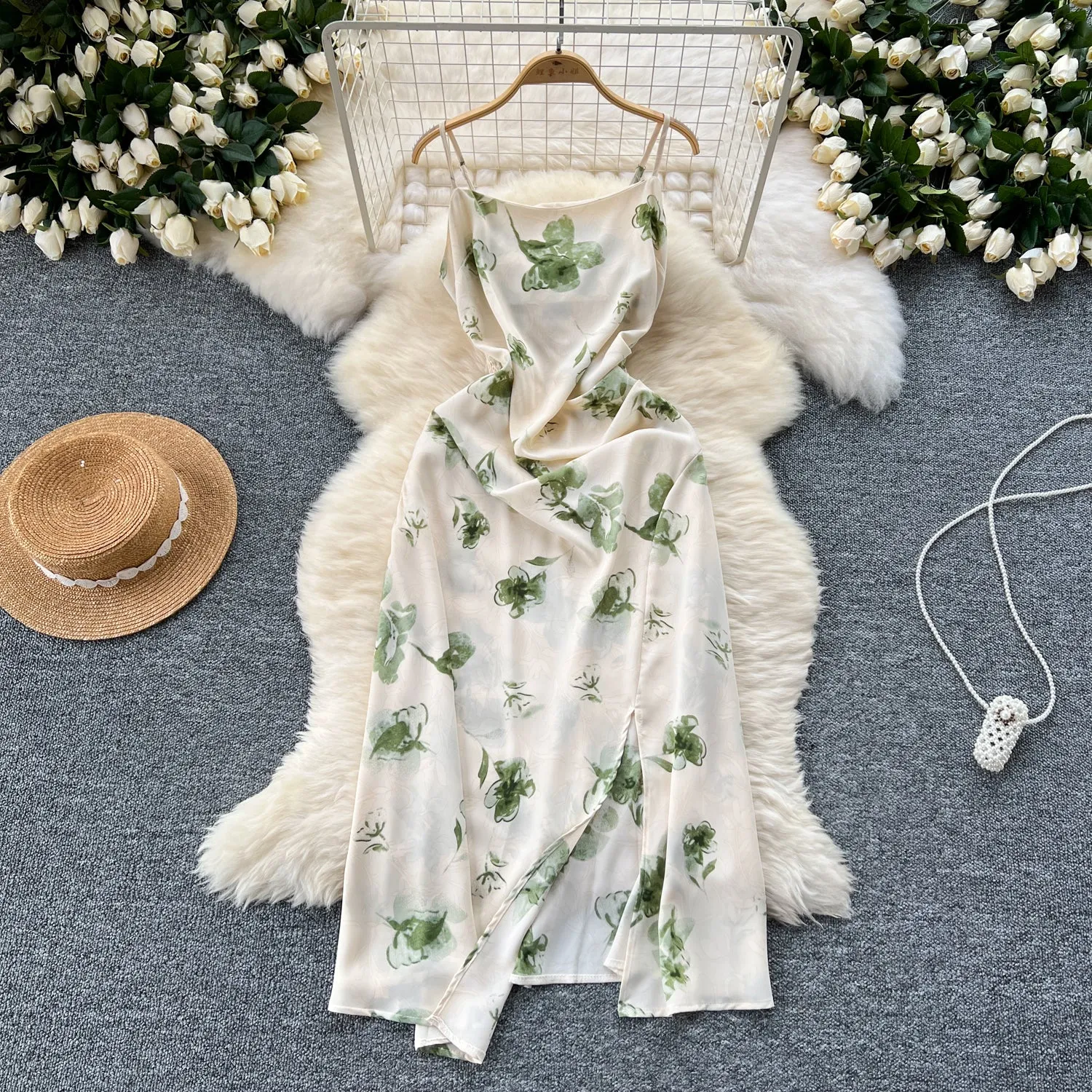 Floral Printed Split Chiffon Dress