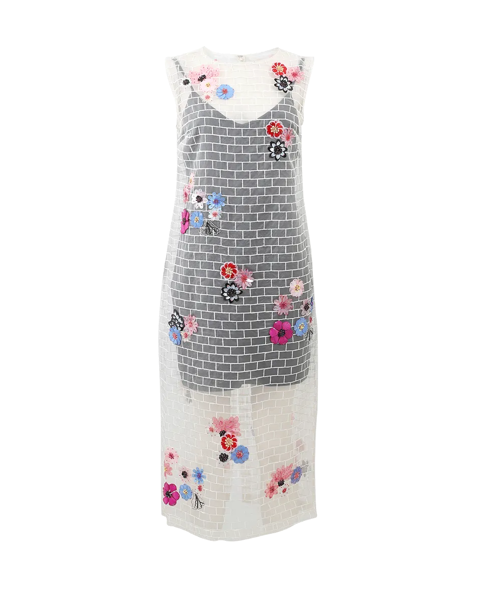 Flower Embroidered Brick Dress