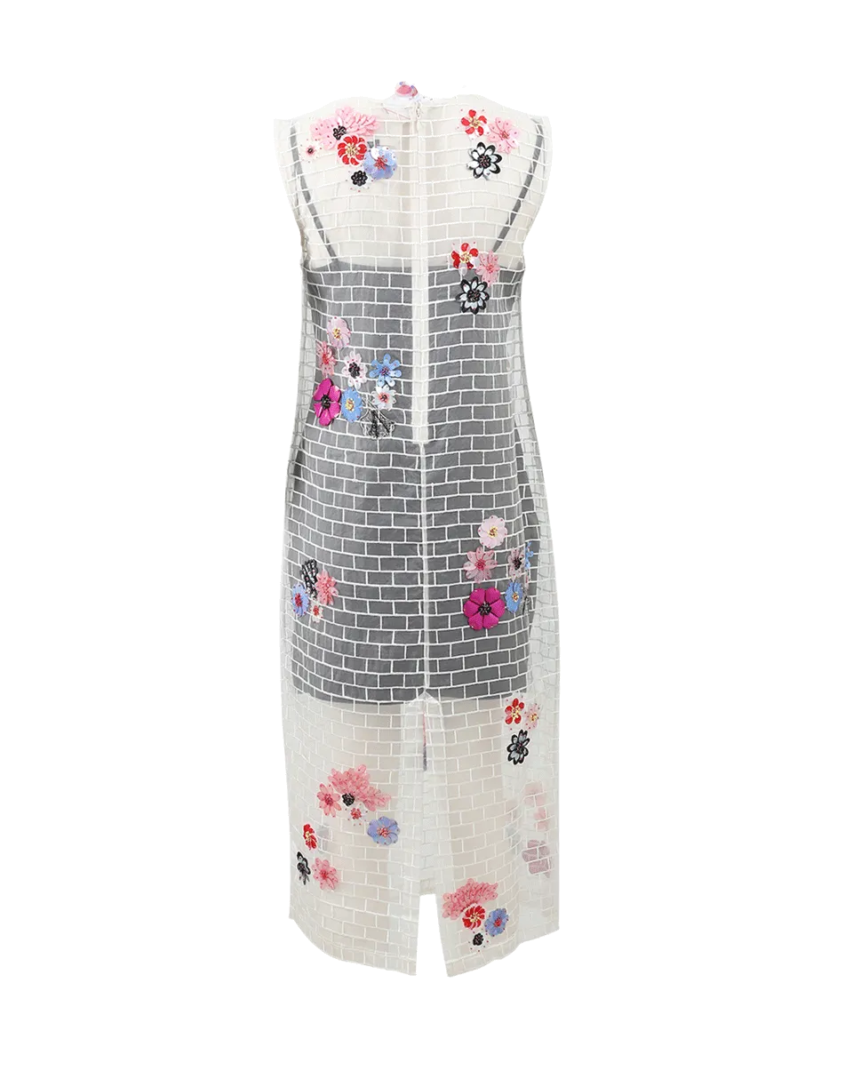 Flower Embroidered Brick Dress