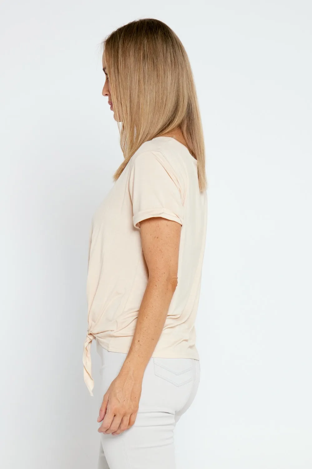 Front Tie Modal Tee - Cream