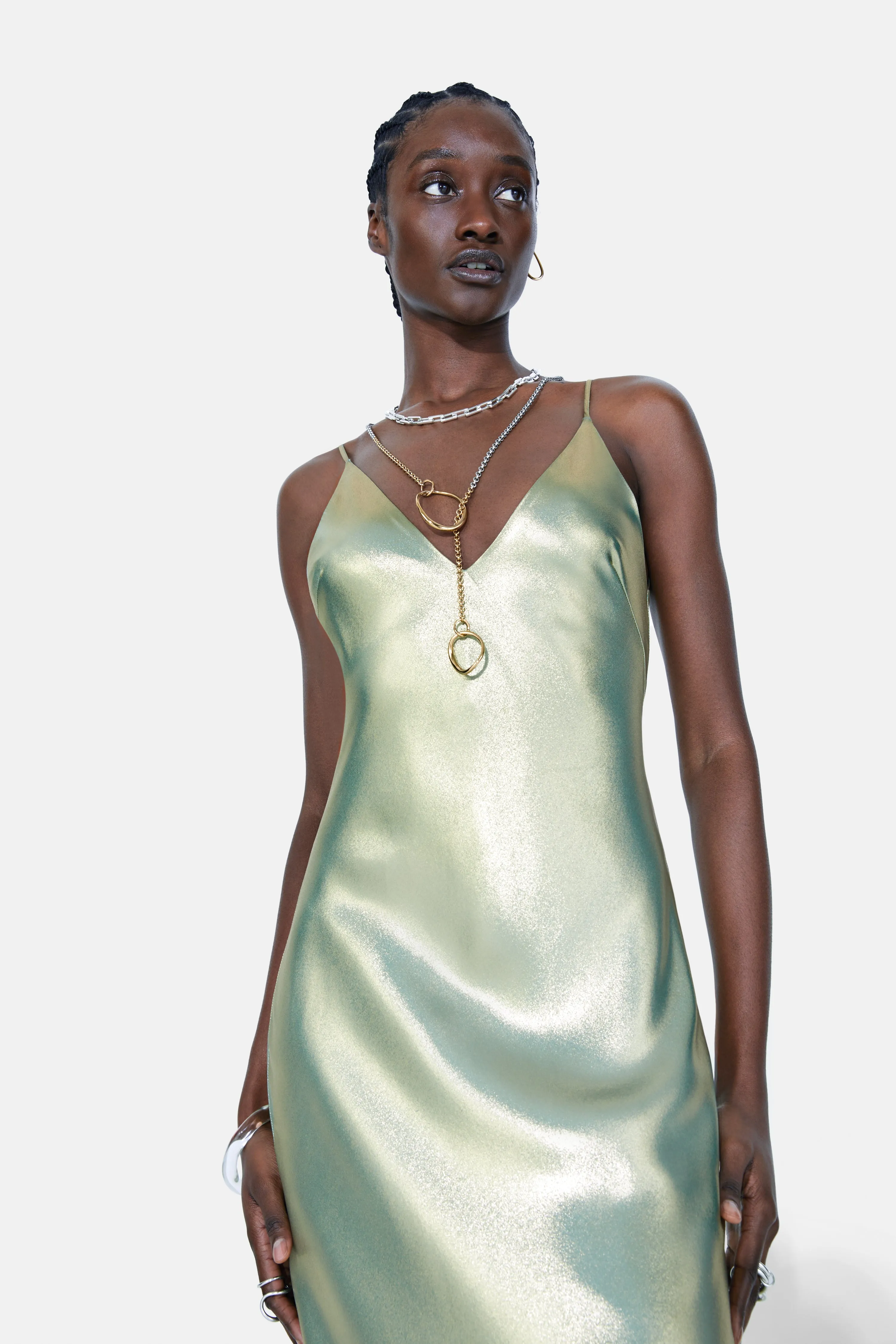 Galvanized Slip Dress - Matcha