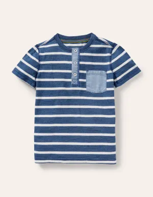 Garment Dye Henley T-shirt-Indigo Blue/Ivory