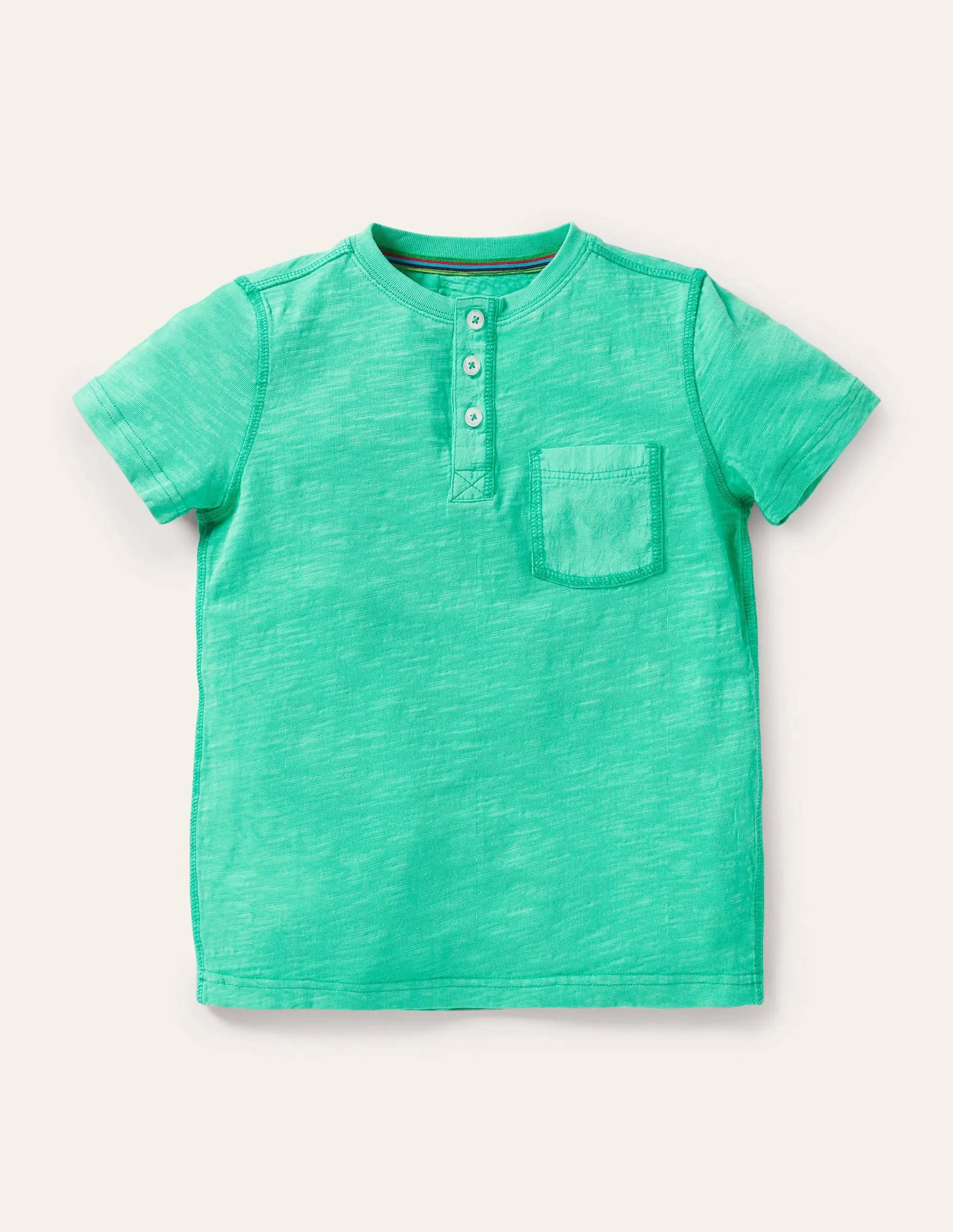 Garment Dye Henley T-shirt-Tropical Green