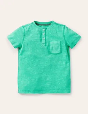 Garment Dye Henley T-shirt-Tropical Green