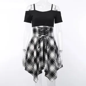 Goth Grunge Plaid Harajuku Patchwork Strap Vintage Dress