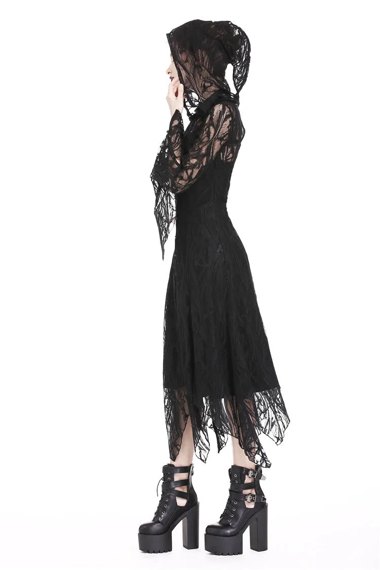 Gothic gorgeous lace long dress with horn cap and long row buttons DW173