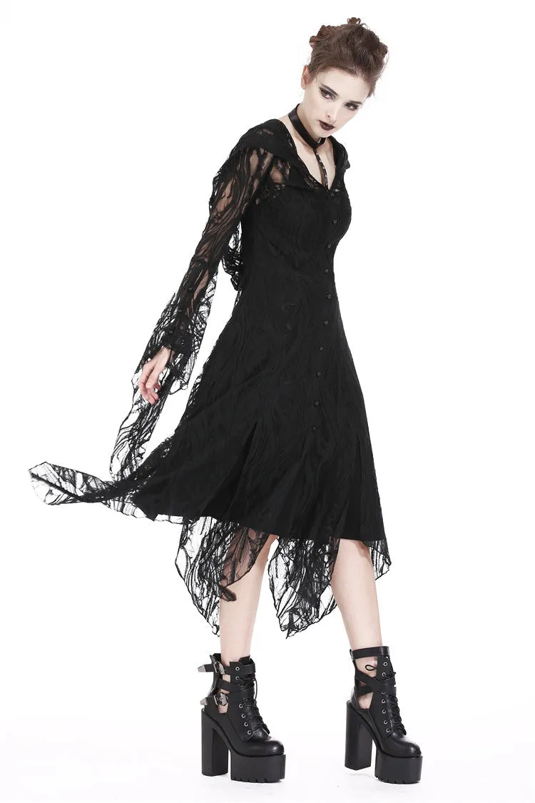 Gothic gorgeous lace long dress with horn cap and long row buttons DW173