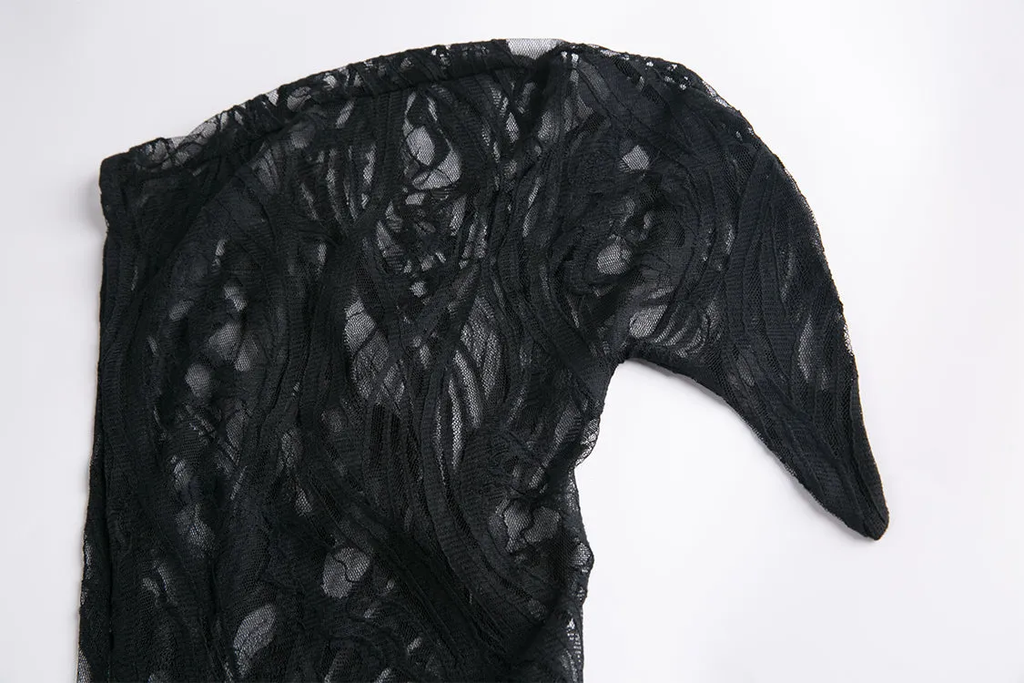Gothic gorgeous lace long dress with horn cap and long row buttons DW173