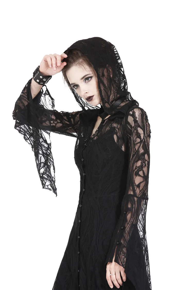 Gothic gorgeous lace long dress with horn cap and long row buttons DW173