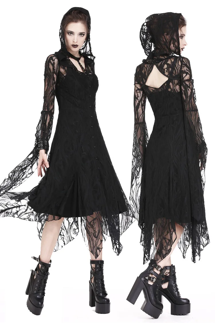 Gothic gorgeous lace long dress with horn cap and long row buttons DW173