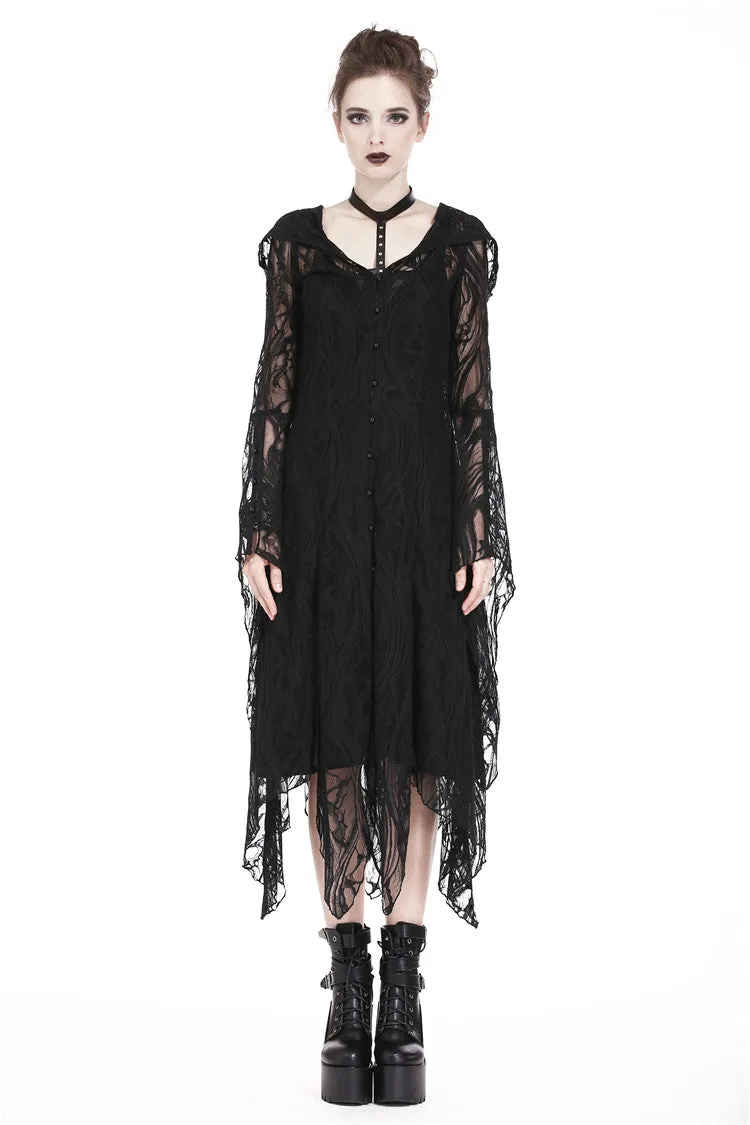 Gothic gorgeous lace long dress with horn cap and long row buttons DW173