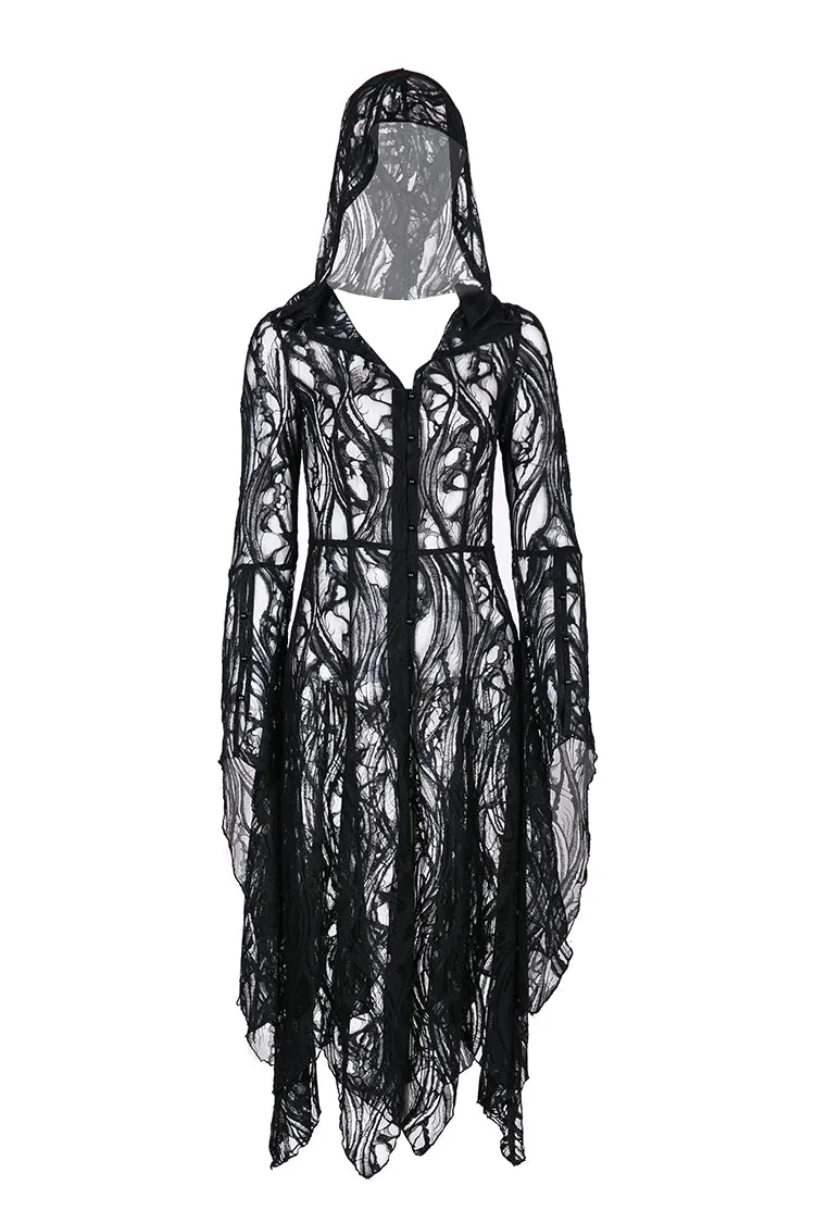 Gothic gorgeous lace long dress with horn cap and long row buttons DW173
