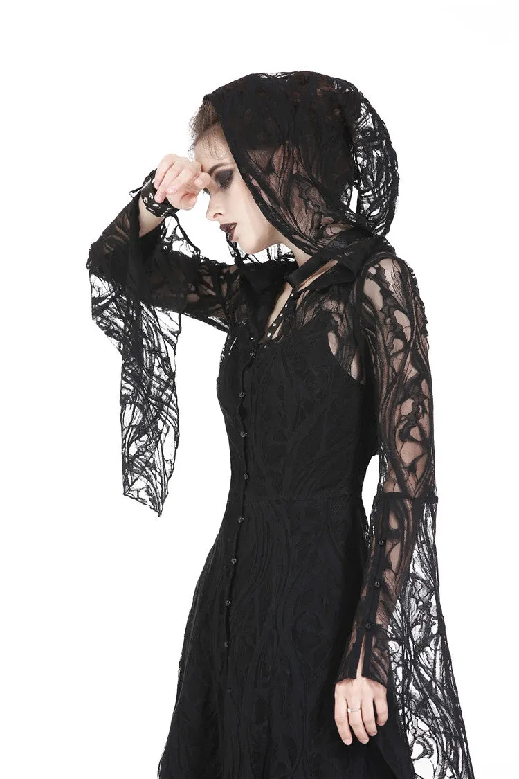 Gothic gorgeous lace long dress with horn cap and long row buttons DW173