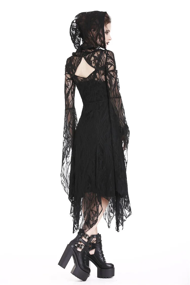 Gothic gorgeous lace long dress with horn cap and long row buttons DW173