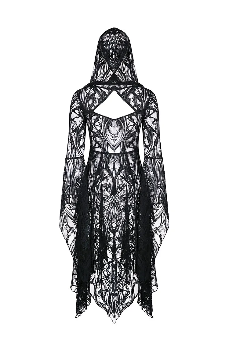Gothic gorgeous lace long dress with horn cap and long row buttons DW173