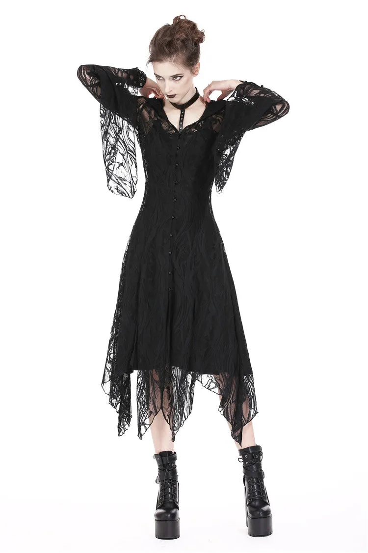 Gothic gorgeous lace long dress with horn cap and long row buttons DW173