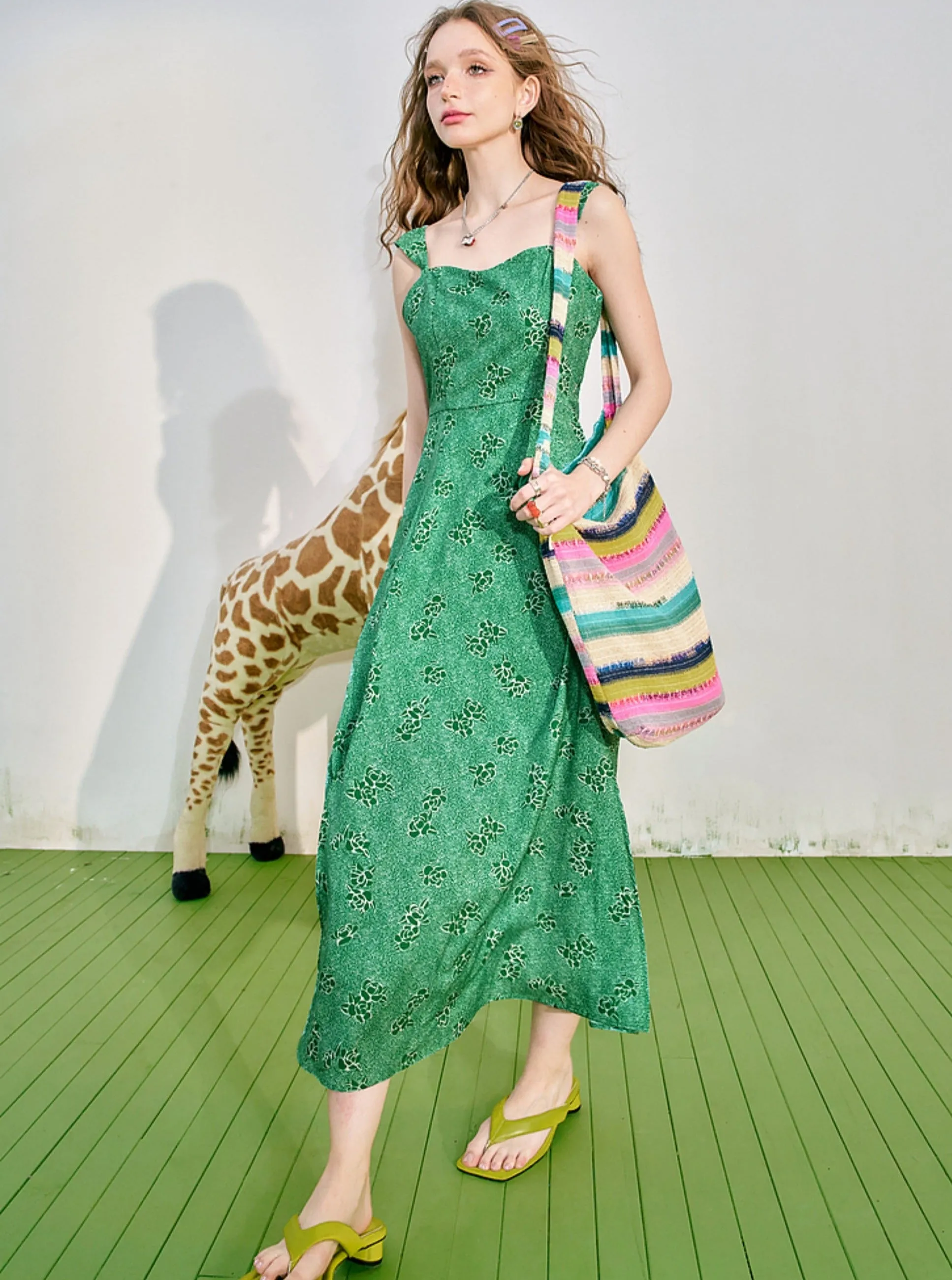 Green Floral Slip Dress