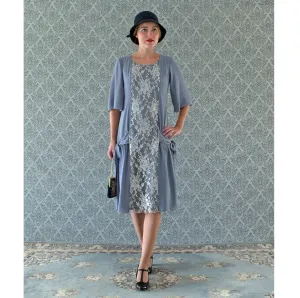 Grey and silver lace Great Gatsby dress with elbow sleeves