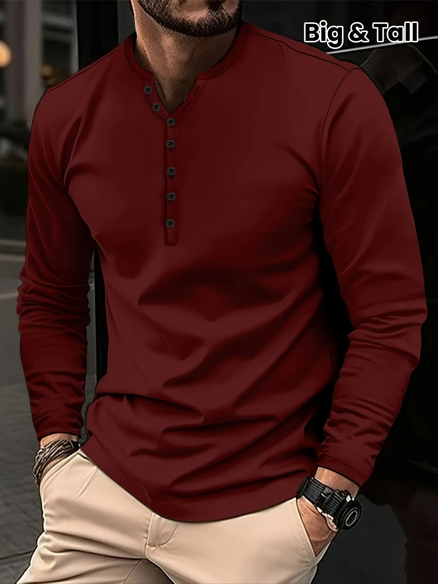 Heeren - Heren Lange Mouw Slim Fit Henley Shirt met Knoopsluiting