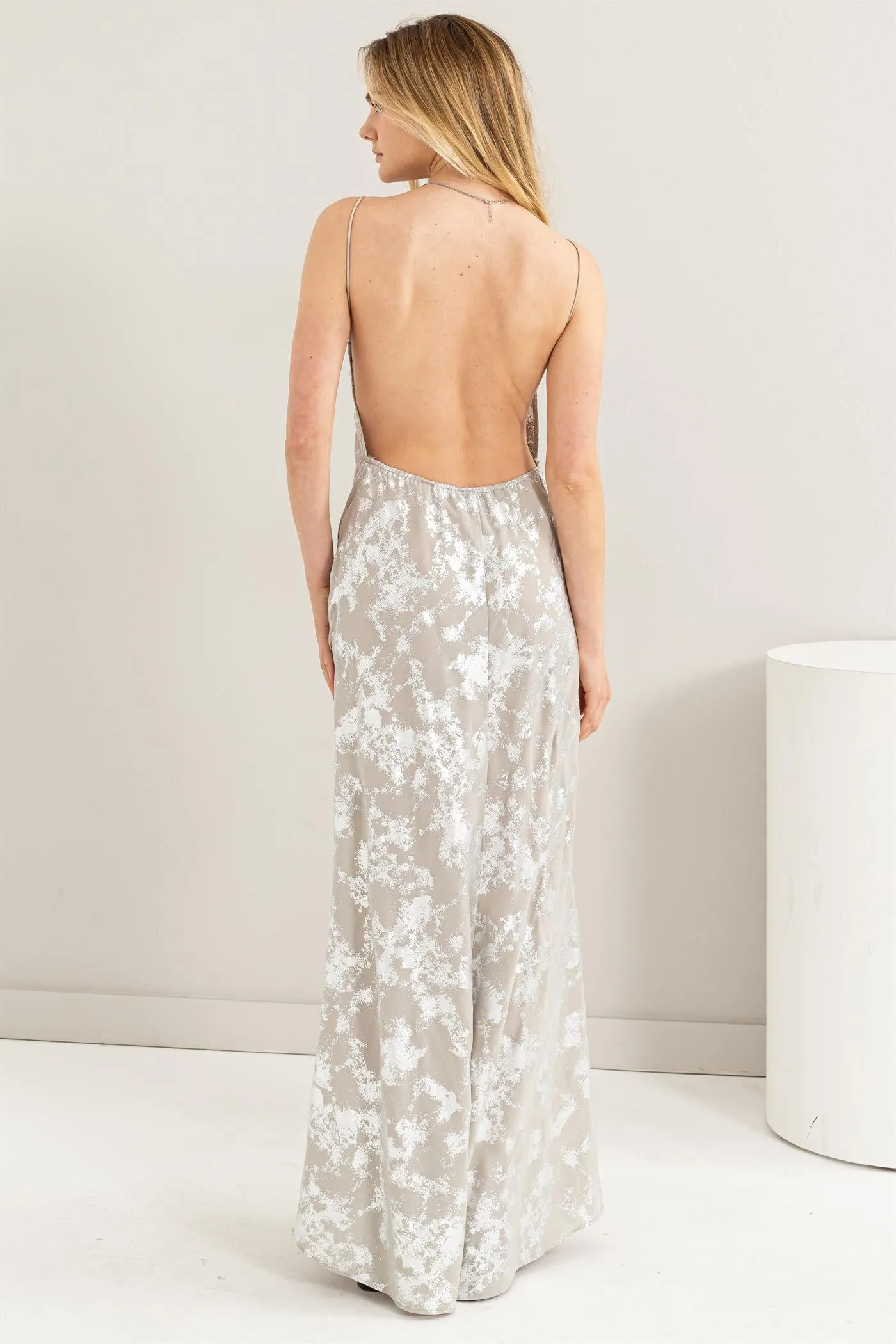 HF24E217-Foil Print Maxi Slip Dress