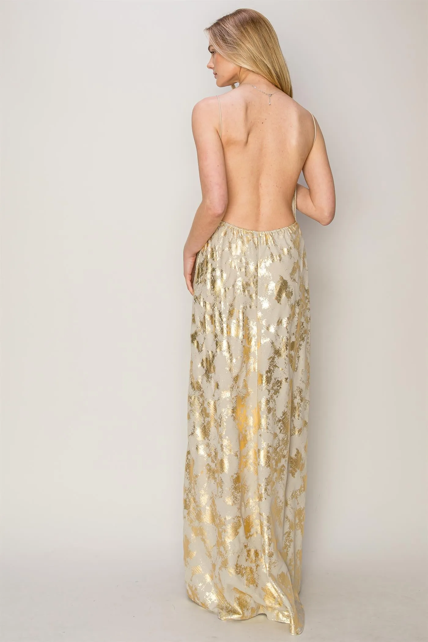 HF24E217-Foil Print Maxi Slip Dress