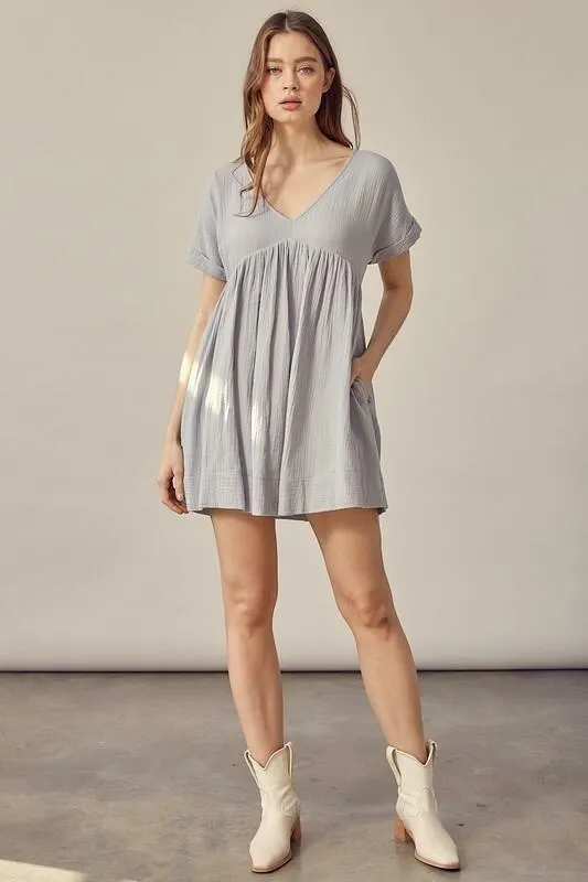 I Need You More Cloud Blue V-Neck Romper Dress